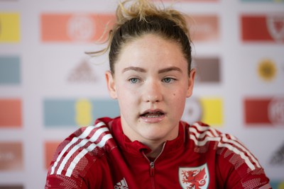 200622 - Wales Women Football Squad Announcement - Phoebie Poole speaks to media during press conference to announce the squad to take on New Zealand and a Wales Women Development Squad