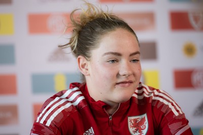 200622 - Wales Women Football Squad Announcement - Phoebie Poole speaks to media during press conference to announce the squad to take on New Zealand and a Wales Women Development Squad