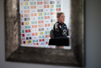 200622 - Wales Women Football Squad Announcement - Wales Women manager Gemma Grainger speaks to media during press conference to announce the squad to take on New Zealand