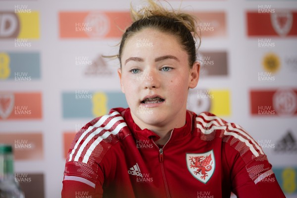 200622 - Wales Women Football Squad Announcement - Phoebie Poole speaks to media during press conference to announce the squad to take on New Zealand and a Wales Women Development Squad