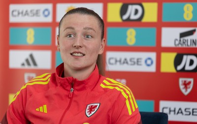 020626 - Wales Women Football Media Conference - Cymru’s Mia Ross during a media session ahead of the 2027 FIFA Women’s World Cup qualifiers against Montenegro and Czechia