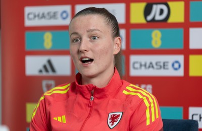 020626 - Wales Women Football Media Conference - Cymru’s Mia Ross during a media session ahead of the 2027 FIFA Women’s World Cup qualifiers against Montenegro and Czechia