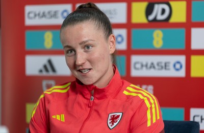 020626 - Wales Women Football Media Conference - Cymru’s Mia Ross during a media session ahead of the 2027 FIFA Women’s World Cup qualifiers against Montenegro and Czechia