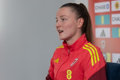 020626 - Wales Women Football Media Conference - Cymru’s Mia Ross during a media session ahead of the 2027 FIFA Women’s World Cup qualifiers against Montenegro and Czechia