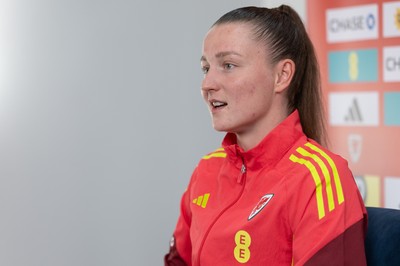 020626 - Wales Women Football Media Conference - Cymru’s Mia Ross during a media session ahead of the 2027 FIFA Women’s World Cup qualifiers against Montenegro and Czechia