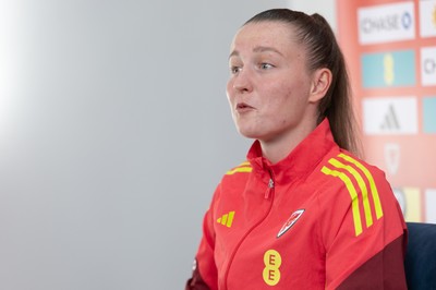 020626 - Wales Women Football Media Conference - Cymru’s Mia Ross during a media session ahead of the 2027 FIFA Women’s World Cup qualifiers against Montenegro and Czechia