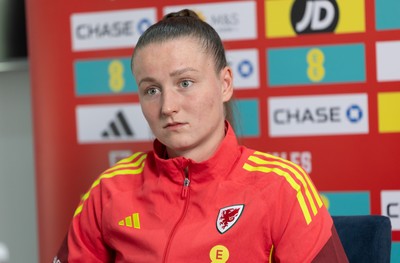 020626 - Wales Women Football Media Conference - Cymru’s Mia Ross during a media session ahead of the 2027 FIFA Women’s World Cup qualifiers against Montenegro and Czechia