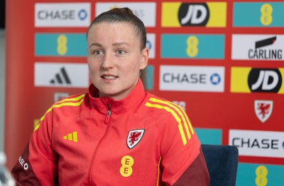 020626 - Wales Women Football Media Conference - Cymru’s Mia Ross during a media session ahead of the 2027 FIFA Women’s World Cup qualifiers against Montenegro and Czechia