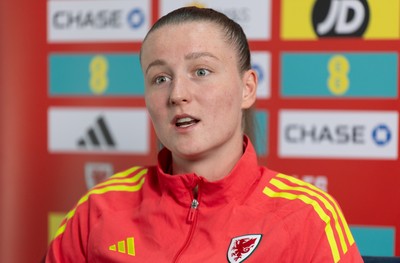 020626 - Wales Women Football Media Conference - Cymru’s Mia Ross during a media session ahead of the 2027 FIFA Women’s World Cup qualifiers against Montenegro and Czechia