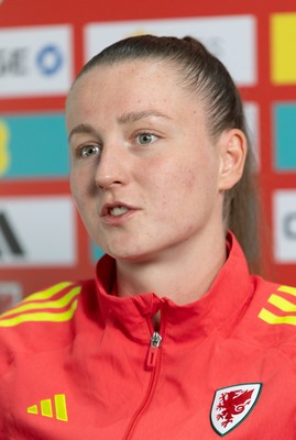 020626 - Wales Women Football Media Conference - Cymru’s Mia Ross during a media session ahead of the 2027 FIFA Women’s World Cup qualifiers against Montenegro and Czechia