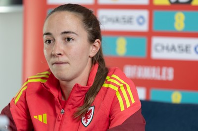 020626 - Wales Women Football Media Conference - Cymru’s Laura Hughes during a media session ahead of the 2027 FIFA Women’s World Cup qualifiers against Montenegro and Czechia