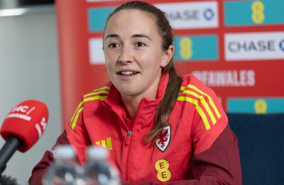 020626 - Wales Women Football Media Conference - Cymru’s Laura Hughes during a media session ahead of the 2027 FIFA Women’s World Cup qualifiers against Montenegro and Czechia