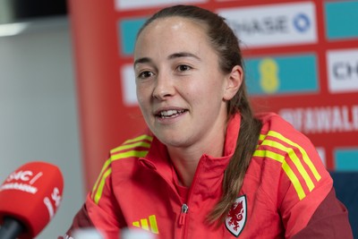 020626 - Wales Women Football Media Conference - Cymru’s Laura Hughes during a media session ahead of the 2027 FIFA Women’s World Cup qualifiers against Montenegro and Czechia