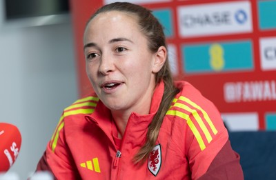 020626 - Wales Women Football Media Conference - Cymru’s Laura Hughes during a media session ahead of the 2027 FIFA Women’s World Cup qualifiers against Montenegro and Czechia