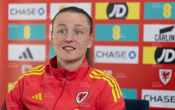 020626 - Wales Women Football Media Conference - Cymru’s Mia Ross during a media session ahead of the 2027 FIFA Women’s World Cup qualifiers against Montenegro and Czechia