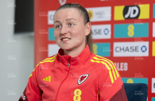 020626 - Wales Women Football Media Conference - Cymru’s Mia Ross during a media session ahead of the 2027 FIFA Women’s World Cup qualifiers against Montenegro and Czechia