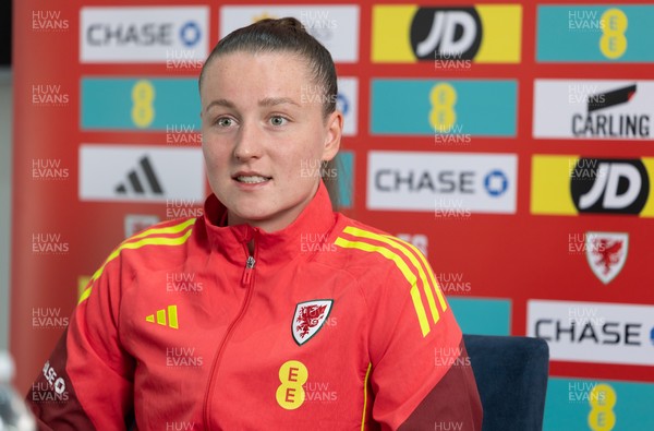 020626 - Wales Women Football Media Conference - Cymru’s Mia Ross during a media session ahead of the 2027 FIFA Women’s World Cup qualifiers against Montenegro and Czechia