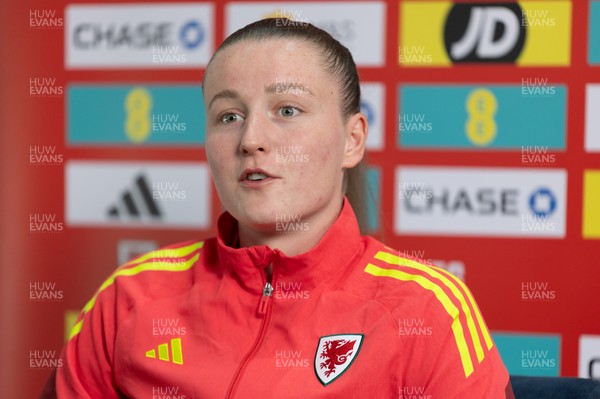 020626 - Wales Women Football Media Conference - Cymru’s Mia Ross during a media session ahead of the 2027 FIFA Women’s World Cup qualifiers against Montenegro and Czechia