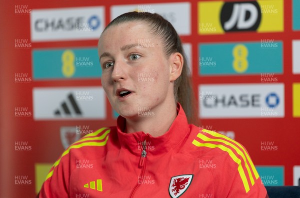 020626 - Wales Women Football Media Conference - Cymru’s Mia Ross during a media session ahead of the 2027 FIFA Women’s World Cup qualifiers against Montenegro and Czechia