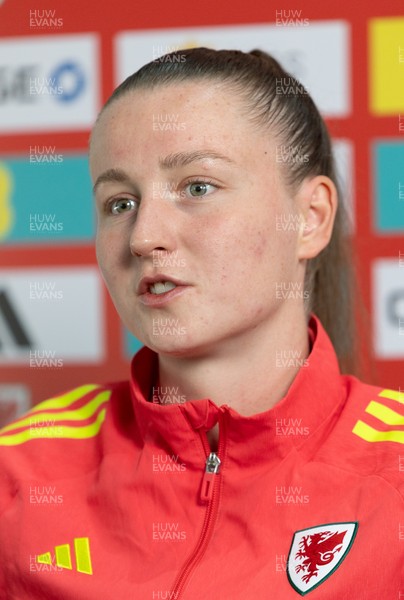020626 - Wales Women Football Media Conference - Cymru’s Mia Ross during a media session ahead of the 2027 FIFA Women’s World Cup qualifiers against Montenegro and Czechia