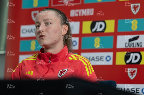 020626 - Wales Women Football Media Conference - Cymru’s Mia Ross during a media session ahead of the 2027 FIFA Women’s World Cup qualifiers against Montenegro and Czechia