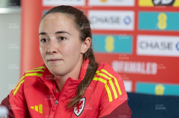 020626 - Wales Women Football Media Conference - Cymru’s Laura Hughes during a media session ahead of the 2027 FIFA Women’s World Cup qualifiers against Montenegro and Czechia