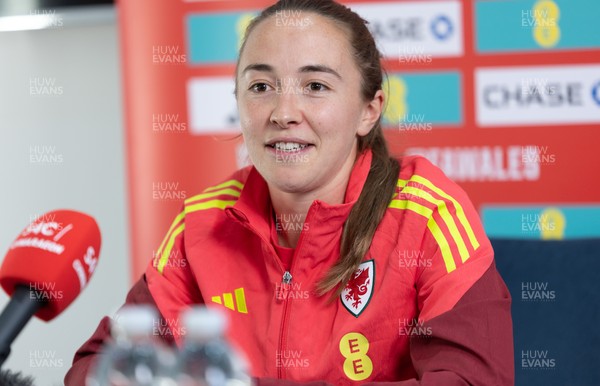 020626 - Wales Women Football Media Conference - Cymru’s Laura Hughes during a media session ahead of the 2027 FIFA Women’s World Cup qualifiers against Montenegro and Czechia