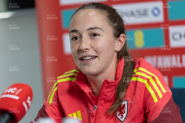 020626 - Wales Women Football Media Conference - Cymru’s Laura Hughes during a media session ahead of the 2027 FIFA Women’s World Cup qualifiers against Montenegro and Czechia