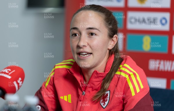 020626 - Wales Women Football Media Conference - Cymru’s Laura Hughes during a media session ahead of the 2027 FIFA Women’s World Cup qualifiers against Montenegro and Czechia
