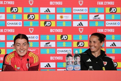 080626 - Wales Women Football Media Conference - Wales Captain Angharad James and head coach Rhian Wilkinson speaks to the media ahead of their upcoming World Cup qualifier match against Czech Republic