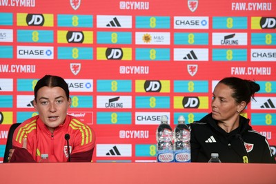 080626 - Wales Women Football Media Conference - Wales Captain Angharad James and head coach Rhian Wilkinson speaks to the media ahead of their upcoming World Cup qualifier match against Czech Republic