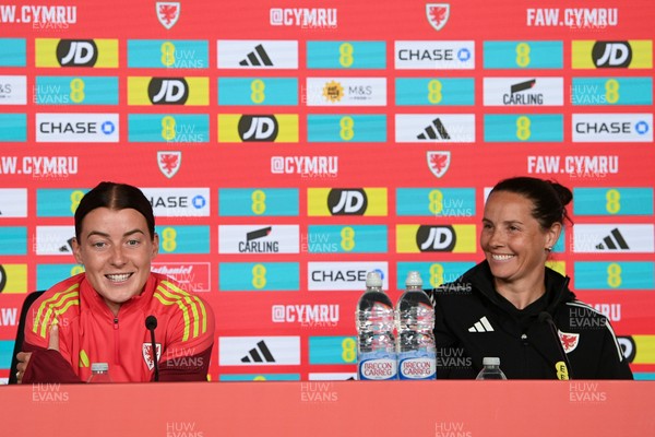 080626 - Wales Women Football Media Conference - Wales Captain Angharad James and head coach Rhian Wilkinson speaks to the media ahead of their upcoming World Cup qualifier match against Czech Republic