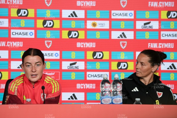 080626 - Wales Women Football Media Conference - Wales Captain Angharad James and head coach Rhian Wilkinson speaks to the media ahead of their upcoming World Cup qualifier match against Czech Republic