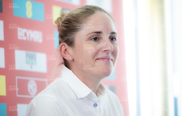 220623 - Wales Women Football manager Gemma Grainger at a press conference to announce her 22-player Cymru squad to face the current FIFA Women’s World Cup Champions, the USA, in San Jose California on Sunday 9 July