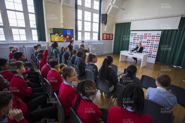 200519 - Wales Women Football Press Conference - Wales Manager Jayne Ludlow talking to press and children at Lansdowne Primary School