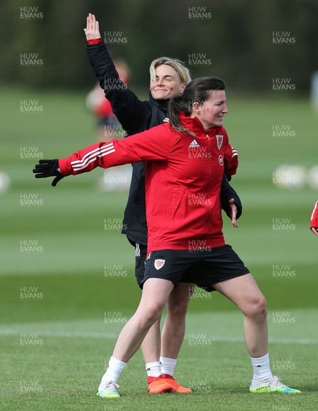 060421 Wales Women Football Training Session - Jess Fishlock and Helen Ward during training session ahead of their match against Canada