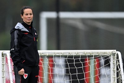 061026 - Wales Women Football Training - Wales Manager, Rhian Wilkinson during training ahead of their World Cup Play-Off match against Albania