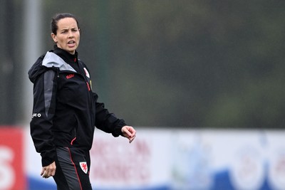 061026 - Wales Women Football Training - Wales Manager, Rhian Wilkinson during training ahead of their World Cup Play-Off match against Albania