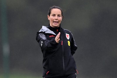 061026 - Wales Women Football Training - Wales Manager, Rhian Wilkinson during training ahead of their World Cup Play-Off match against Albania