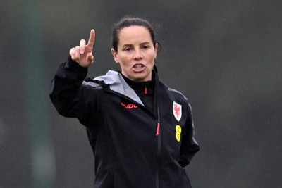 061026 - Wales Women Football Training - Wales Manager, Rhian Wilkinson during training ahead of their World Cup Play-Off match against Albania
