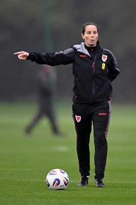 061026 - Wales Women Football Training - Wales Manager, Rhian Wilkinson during training ahead of their World Cup Play-Off match against Albania
