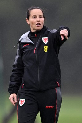 061026 - Wales Women Football Training - Wales Manager, Rhian Wilkinson during training ahead of their World Cup Play-Off match against Albania
