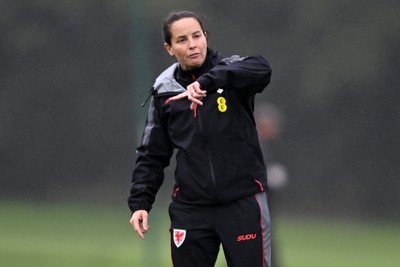 061026 - Wales Women Football Training - Wales Manager, Rhian Wilkinson during training ahead of their World Cup Play-Off match against Albania