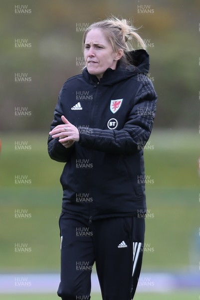 080421 Wales Women Football Training Session - Wales Women manager Gemma Grainger during a training session at Leckwith Stadium ahead of their match against Canada