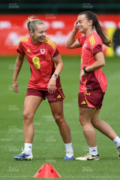 080626 - Wales Women Football Training - Charlotte Estcourt and Ella Powell during training ahead of their upcoming World Cup qualifier match against Czech Republic