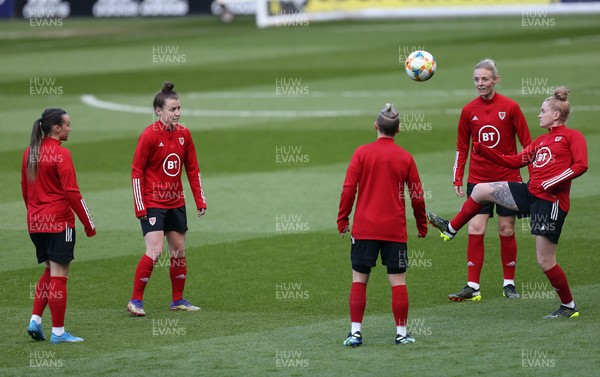 120421 Wales Women Football Training Session - Rachel Rowe of Wales plays the ball during a training session at Cardiff City Stadium ahead of their friendly international match against Denmark