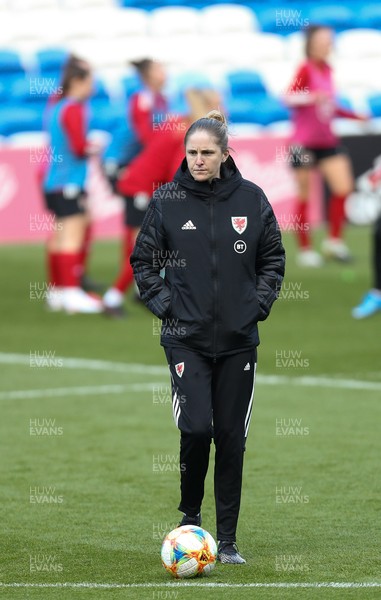 120421 Wales Women Football Training Session - Wales Women manager Gemma Grainger during a training session at Cardiff City Stadium ahead of their friendly international match against Denmark