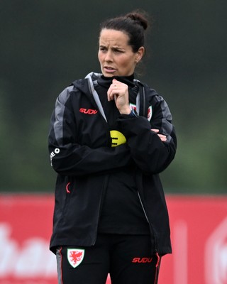 121026 - Wales Women Football Training - Wales Manager, Rhian Wilkinson during training head of their sides World Cup play-off match against Albania