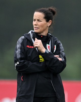 121026 - Wales Women Football Training - Wales Manager, Rhian Wilkinson during training head of their sides World Cup play-off match against Albania