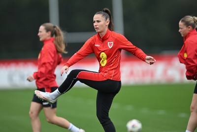 121026 - Wales Women Football Training - Hannah Cain during training head of their sides World Cup play-off match against Albania